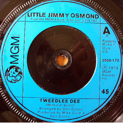 Jimmy Osmond Tweedlee Dee Vinyl 7" USED