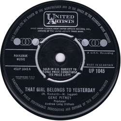 Gene Pitney That Girl Belongs To Yesterday Vinyl 7" USED