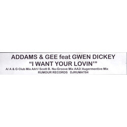 Addams & Gee I Want Your Lovin' USED VINYL 12INCH 33 S RPM PROMO