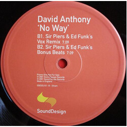 David Anthony No Way USED VINYL 12INCH 33 S RPM 45 RPM PROMO