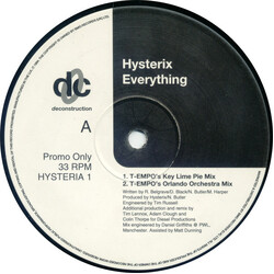 Hysterix Everything USED VINYL 12INCH 33 S RPM PROMO