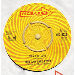 John & Anne Ryder Sign For Love USED VINYL 7INCH SINGLE 45 RPM