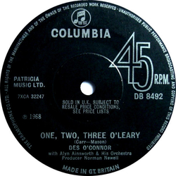Des O'Connor One, Two, Three O'Leary Vinyl 7" USED