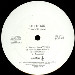 Fabolous Think Y'All Know USED VINYL 12INCH PROMO 33 S RPM