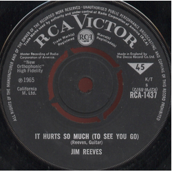 Jim Reeves It Hurts So Much (To See You Go) Vinyl 7" USED