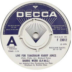 Barrie Webb Live For Tomorrow Harry Jones USED VINYL 7INCH SINGLE PROMO