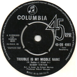 Bobby Vinton Trouble Is My Middle Name / Let's Kiss And Make Up USED VINYL 7INCH 45 RPM SINGLE MONO