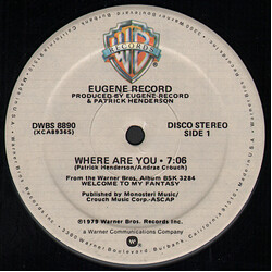 Eugene Record Where Are You USED VINYL 12INCH 33 S RPM