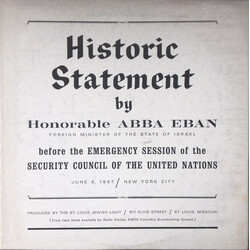 Honorable Abba Eban Historic Statement Vinyl LP USED