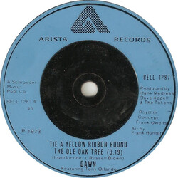 Dawn (5) / Tony Orlando Tie A Yellow Ribbon Round The Ole Oak Tree USED VINYL 7INCH 45 RPM SINGLE REISSUE