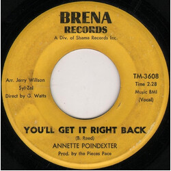 Annette Poindexter You'll Get It Right Back USED VINYL 7INCH 45 RPM SINGLE MONO