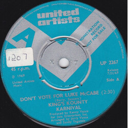 King's Kounty Karnival Don't Vote For Luke McCabe USED VINYL 7INCH SINGLE 45 RPM PROMO