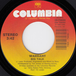 Warrant Big Talk USED VINYL 7INCH 45 RPM SINGLE STYRENE STEREO