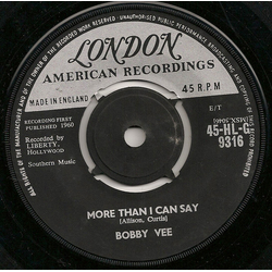 Bobby Vee More Than I Can Say Vinyl 7" USED