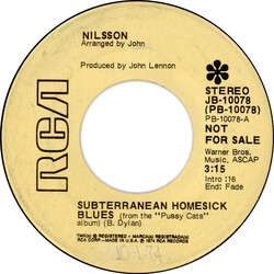 Harry Nilsson Subterranean Homesick Blues USED VINYL 7INCH SINGLE PROMO