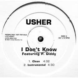 Usher / P. Diddy I Don't Know USED VINYL 12INCH 33 S RPM SINGLE PROMO