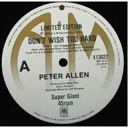 Peter Allen Don't Wish Too Hard USED VINYL 12INCH 45 RPM LIMITED EDITION