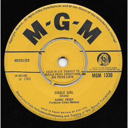 Sandy Posey Single Girl USED VINYL 7INCH SINGLE 45 RPM