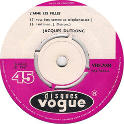 Jacques Dutronc J'aime Les Filles / L'idole USED VINYL 7INCH 45 RPM SINGLE