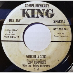 Teddy Humphries / Joe Askew Orchestra Without A Song / This Love Is True Love USED VINYL 7INCH 45 RPM PROMO MONO