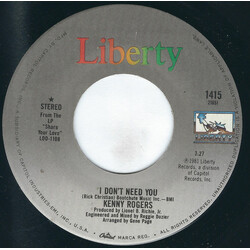 Kenny Rogers I Don't Need You / Without You In My Life USED VINYL 7INCH 45 RPM SINGLE STEREO