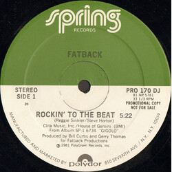 The Fatback Band Rockin' To The Beat USED VINYL 12INCH 33 S RPM PROMO