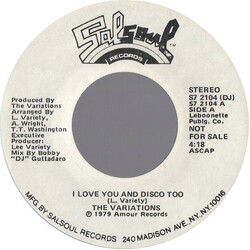 The Variations I Love You And Disco Too USED VINYL 7INCH 45 RPM SINGLE STEREO MONO PROMO