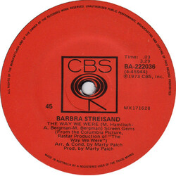 Barbra Streisand The Way We Were USED VINYL 7INCH SINGLE 45 RPM