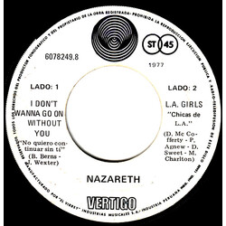 Nazareth (2) I Don't Want To Go On Without You = No Quiero Continuar Sin Tí USED VINYL 7INCH SINGLE 45 RPM