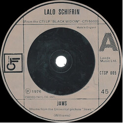 Lalo Schifrin Jaws USED VINYL 7INCH 45 RPM MISPRINT SINGLE
