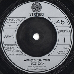 Status Quo Whatever You Want USED VINYL 7INCH 45 RPM SINGLE STEREO