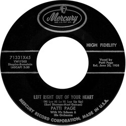 Patti Page / Vic Schoen And His Orchestra Left Right Out Of Your Heart (Hi Lee Hi Lo Hi Lup Up Up) / Longing To Hold You Again USED VINYL 7INCH 45 RPM