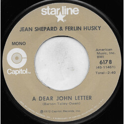 Jean Shepard / Ferlin Husky A Dear John Letter USED VINYL 7INCH 45 RPM SINGLE REISSUE STEREO MONO