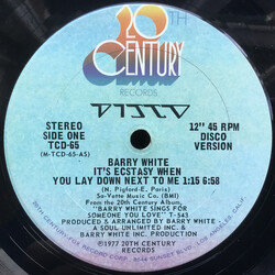 Barry White It's Ecstasy When You Lay Down Next To Me USED VINYL 12INCH 45 RPM