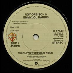 Roy Orbison / Emmylou Harris / Craig Hundley That Lovin' You Feelin' Again / Lola USED VINYL 7INCH 45 RPM SINGLE STEREO