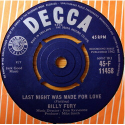 Billy Fury Last Night Was Made For Love VINYL 7" USED