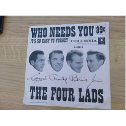 The Four Lads / Ray Ellis Who Needs You / It's So Easy To Forget USED VINYL 7INCH 45 RPM SINGLE STYRENE