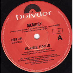 Elaine Paige Memory USED VINYL 7INCH 45 RPM SINGLE