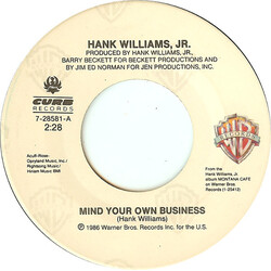 Hank Williams Jr. Mind Your Own Business USED VINYL 7INCH 45 RPM