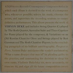 Vernon Duke String Quartet/Three Caprices/Variations On An Old Russian Chant/Surrealist Suite Vinyl LP USED