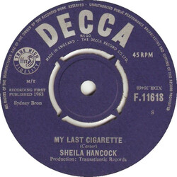 Sheila Hancock My Last Cigarette USED VINYL 7INCH 45 RPM