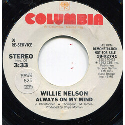 Willie Nelson Always On My Mind / The Party's Over USED VINYL 7INCH 45 RPM SINGLE PROMO STYRENE STEREO