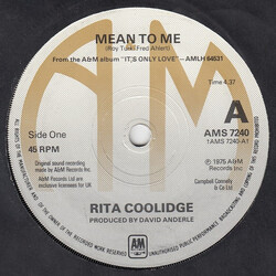 Rita Coolidge Mean To Me USED VINYL 7INCH 45 RPM SINGLE