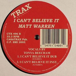 Matt Warren I Can't Believe It USED VINYL 12INCH 33 S RPM