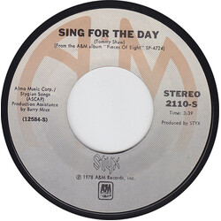 Styx Sing For The Day USED VINYL 7INCH 45 RPM SINGLE STYRENE