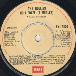 The Hollies Holliedaze (A Medley) Vinyl 7" USED
