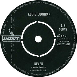 Eddie Cochran Never / Think Of Me USED VINYL 7INCH 45 RPM SINGLE