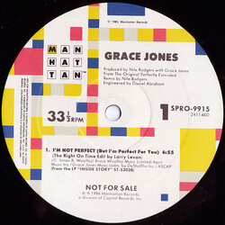 Grace Jones I'm Not Perfect (But I'm Perfect For You) (Super Club Edits) USED VINYL 12INCH 33 S RPM PROMO