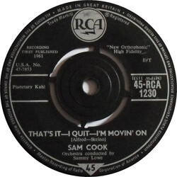 Sam Cooke That's It - I Quit - I'm Movin' On USED VINYL 7INCH 45 RPM SINGLE