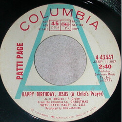 Patti Page Happy Birthday, Jesus (A Child's Prayer) / Christmas Bells USED VINYL 7INCH 45 RPM PROMO